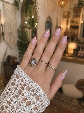 4/$15 Nude Pink Gold Accent Press-On Nails - Women Makeup